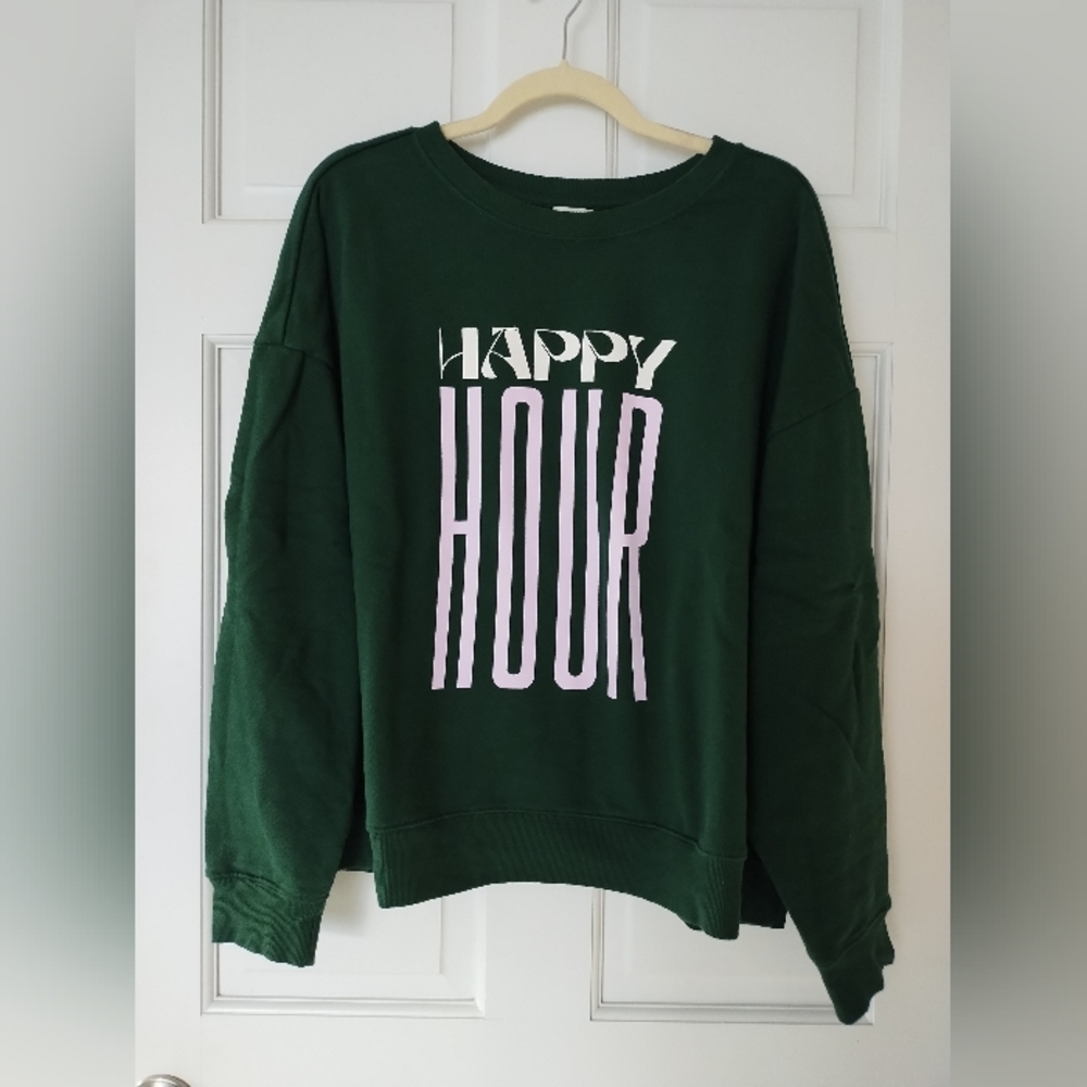 Anthropologie Maeve Forest Green Happy Hour Sweatshirt
